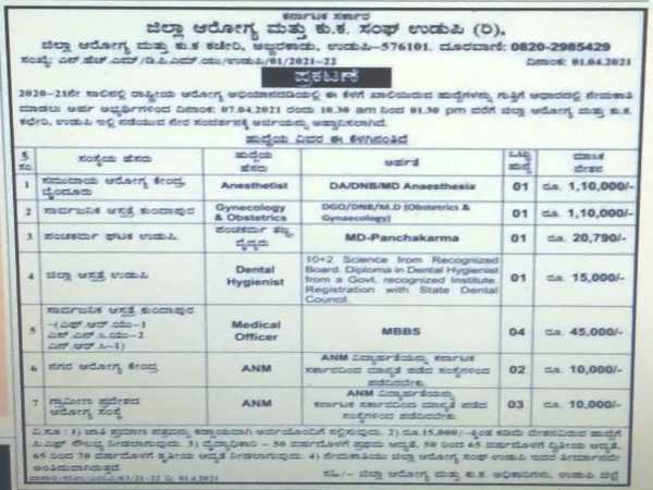 ಜಿಲ್ಲಾ ಆರೋಗ್ಯ ಮತ್ತು ಕು.ಕ ಸಂಘ ಉಡುಪಿಯಲ್ಲಿ ವಿವಿಧ ಹುದ್ದೆಗಳಿಗೆ ನೇರ ಸಂದರ್ಶನ ಜಿಲ್ಲಾ ಆರೋಗ್ಯ ಮತ್ತು ಕು.ಕ ಸಂಘ ಉಡುಪಿಯಲ್ಲಿ ವಿವಿಧ ಹುದ್ದೆಗಳಿಗೆ ನೇರ ಸಂದರ್ಶನ