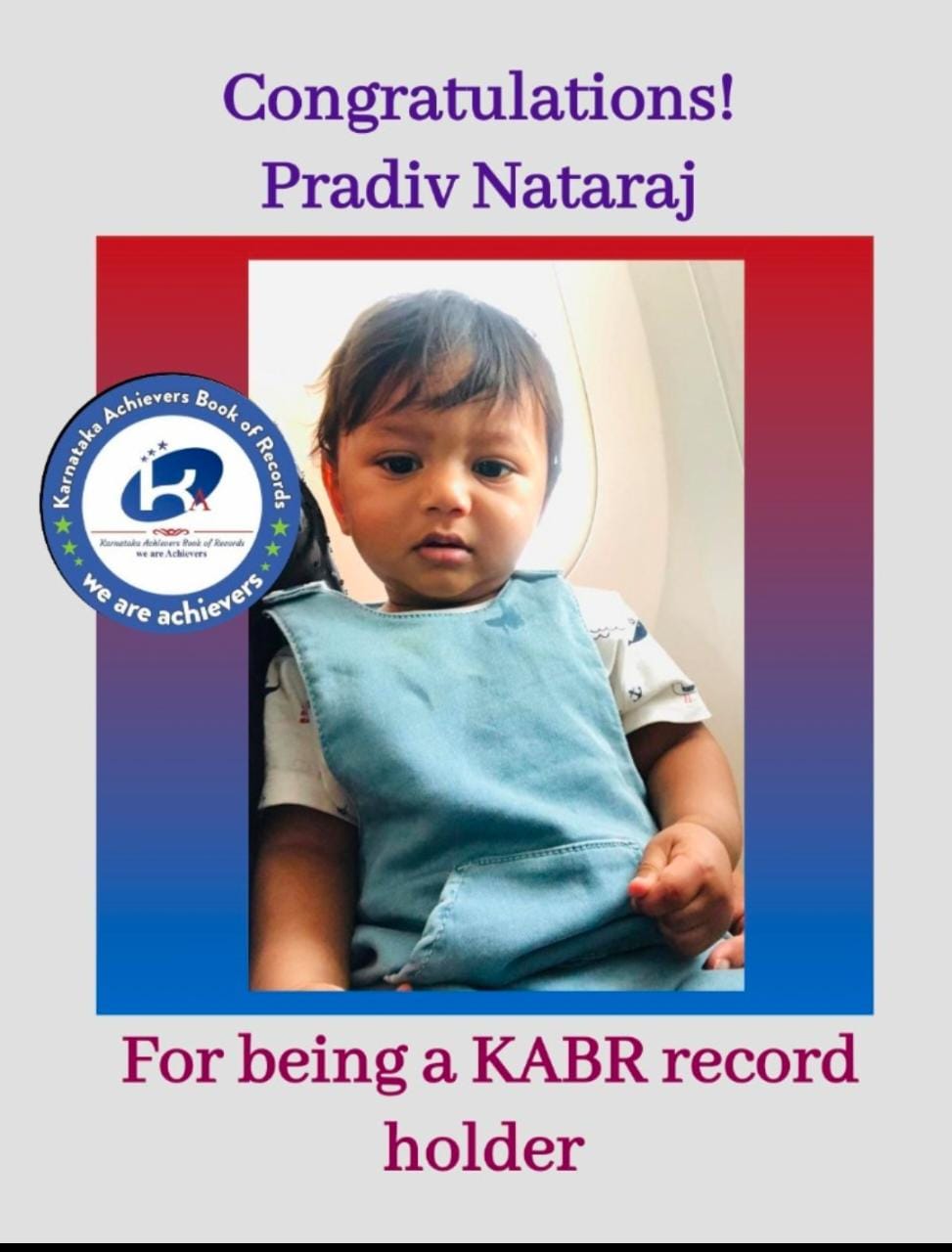 ಕರ್ನಾಟಕ ಅಚೀವರ್ಸ್ ಬುಕ್ ಆಫ್ ರೆಕಾರ್ಡ್ ಅವಾರ್ಡ್ ಪಡೆದ 20 ತಿಂಗಳ ಮಗು ಕರ್ನಾಟಕ ಅಚೀವರ್ಸ್ ಬುಕ್ ಆಫ್ ರೆಕಾರ್ಡ್ ಅವಾರ್ಡ್ ಪಡೆದ 20 ತಿಂಗಳ ಮಗು